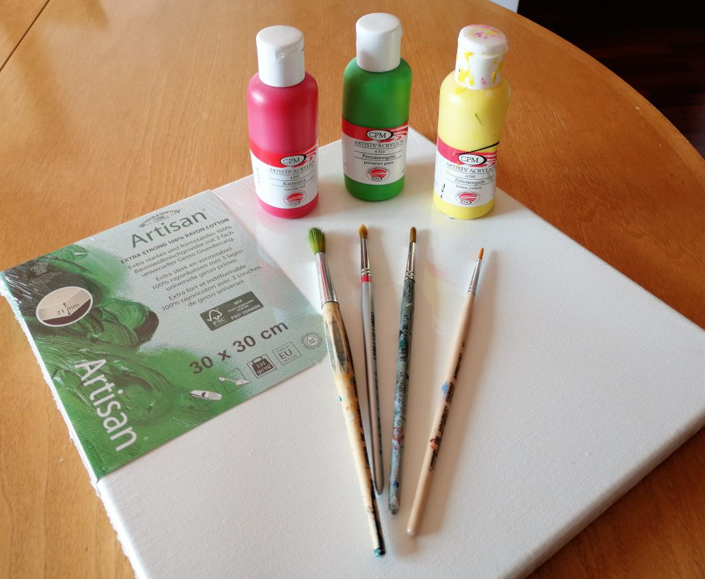 Malkurs, Malutensilien, Malrahmen, Pinsel, Acrylfarben