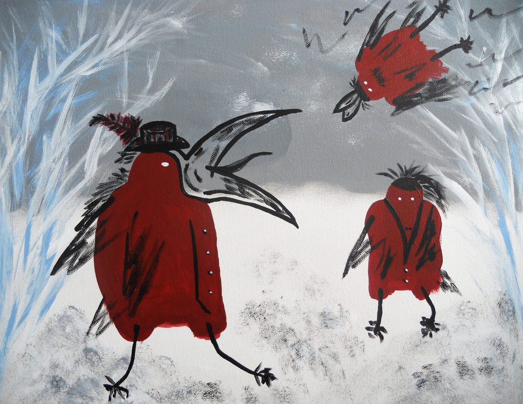 Spaziergang, Acryl, Rabengeschichte, Romy Rizzi, Malerei, Krumpendorf, Pritschitz